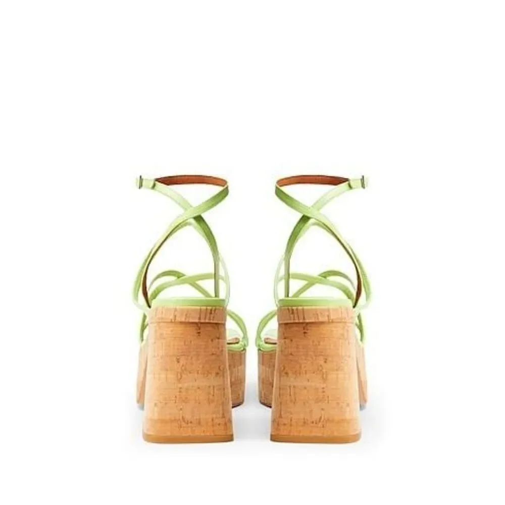8 by YOOX CORK HEEL SANDALS Size EU 40 US 10 Acid Green - Picture 3 of 12